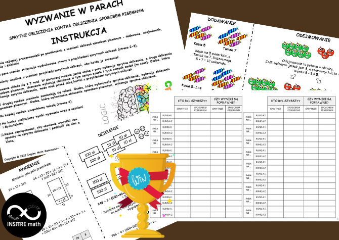 Wyzwanie - SPRYTNE OBLICZENIA kontra OBLICZENIA SPOSOBEM PISEMNYM (mnożenie, dzielenie, dodawanie, odejmowanie)