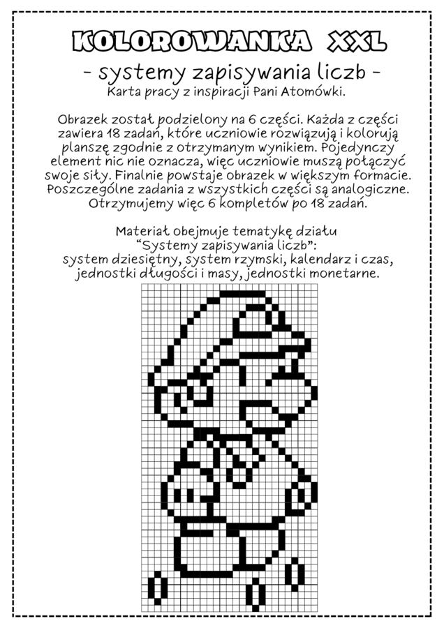 Kolorowanka XXL - systemy zapisywania liczb. Klasa 4. Klasa 5. Kodowanie