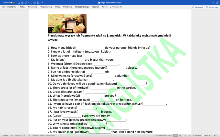 Egzamin Ósmoklasisty - język angielski - mega powtórka - tłumaczenie fragmentów aż 200 zdań+ klucz