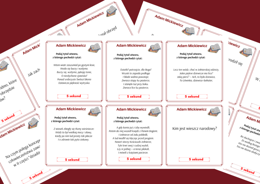 Gra „5 sekund” - ADAM MICKIEWICZ – życie i twórczość – lektury z kl.7-8 – powtórzenie