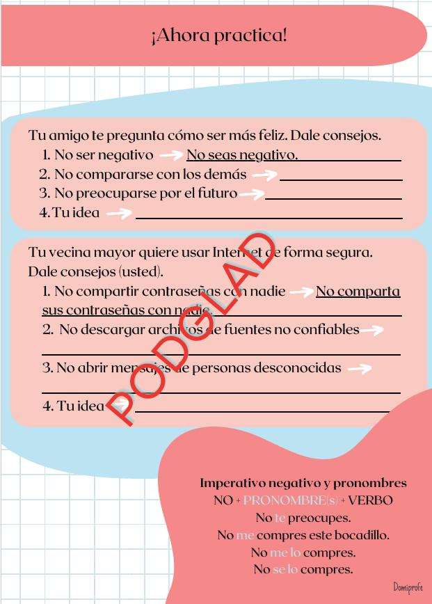 Imperativo negativo tryb rozkazujący po hiszpańsku A2