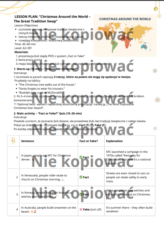 Karta pracy Christmas Around the World A2+/B1