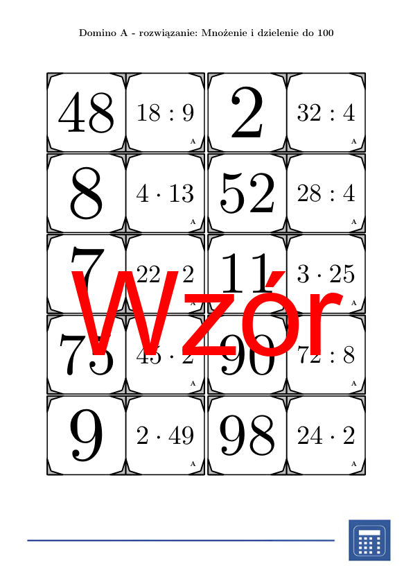 Domino - Mnożenie i dzielenie do 100 | matematyka