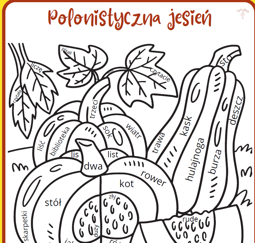 Polonistyczna jesień - kolorowanka, części mowy
