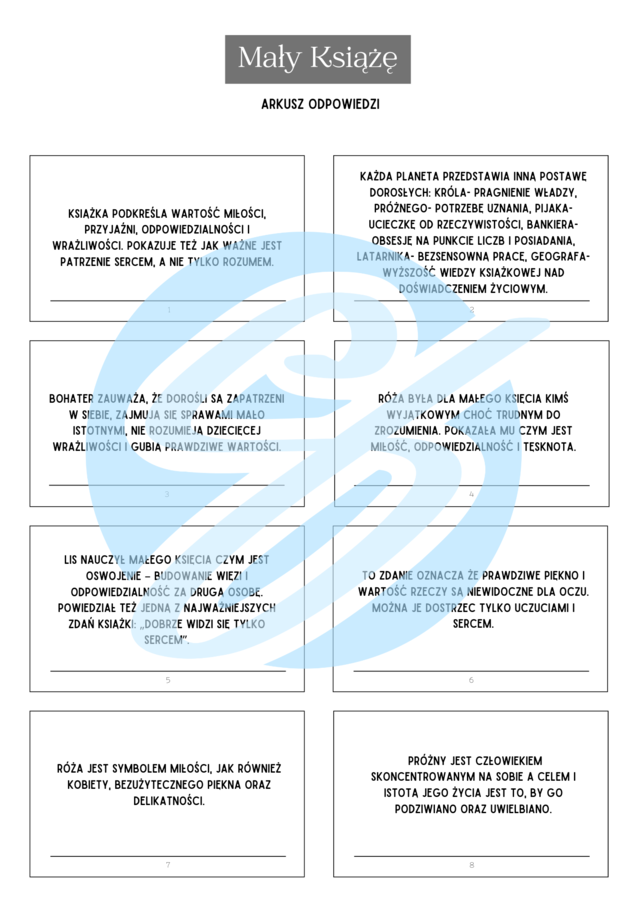 Mały Książę – Antoine de Saint-Exupéry Pytania i Odpowiedzi | karty do lektury