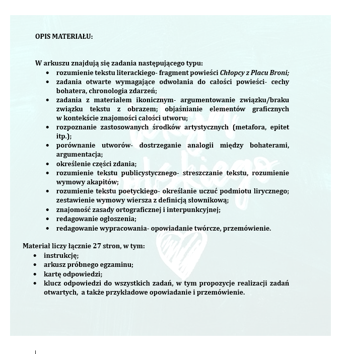 PRÓBNY EGZAMIN Z JĘZYKA POLSKIEGO JUŻ DLA SZÓSTOKLASISTY - CHŁOPCY Z PLACU BRONI