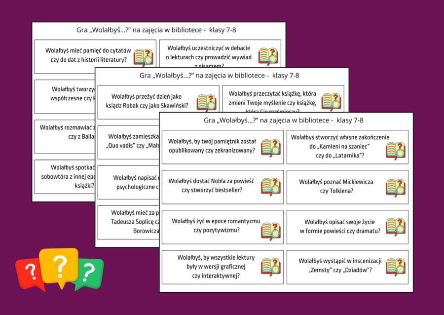 GRA „WOLAŁBYŚ….?” – język polski - biblioteka – świetlica – kl. 7-8 – 80 pytań