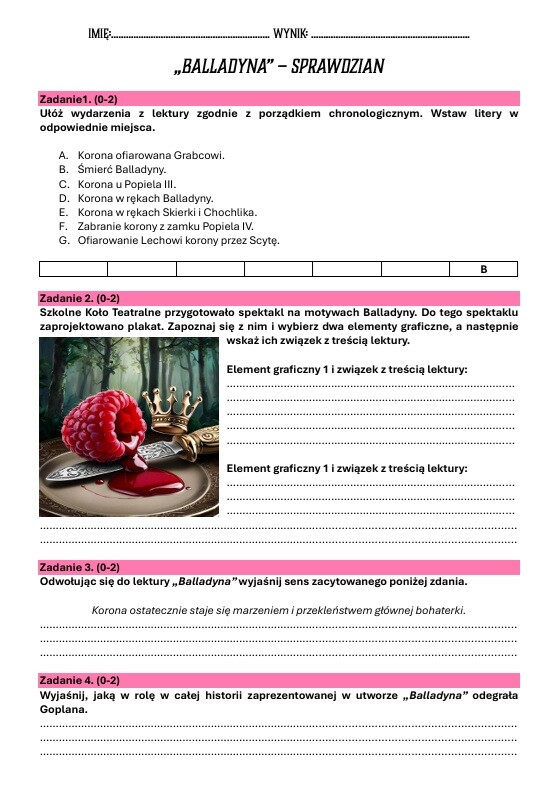 Zestaw lekturowy "Balladyna"