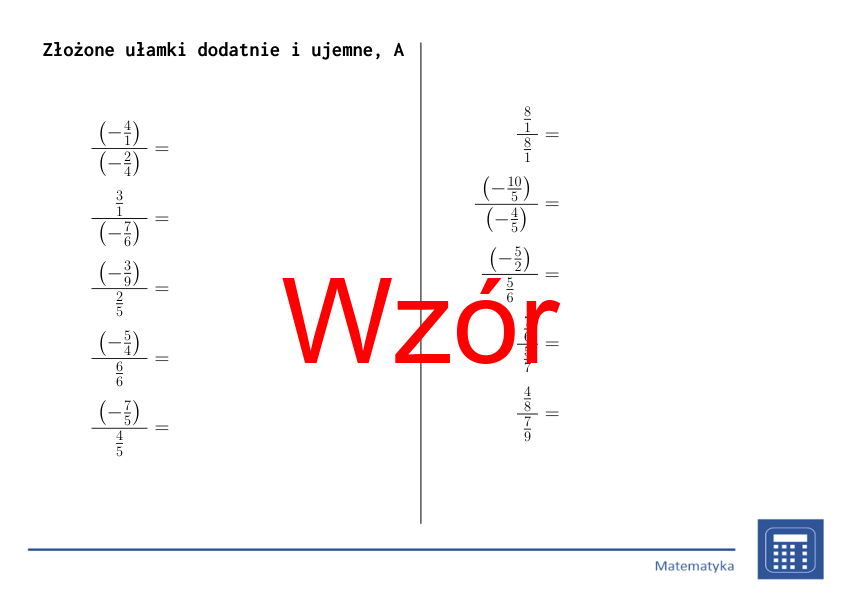 Złożone ułamki dodatnie i ujemne | matematyka | 26 kolumn