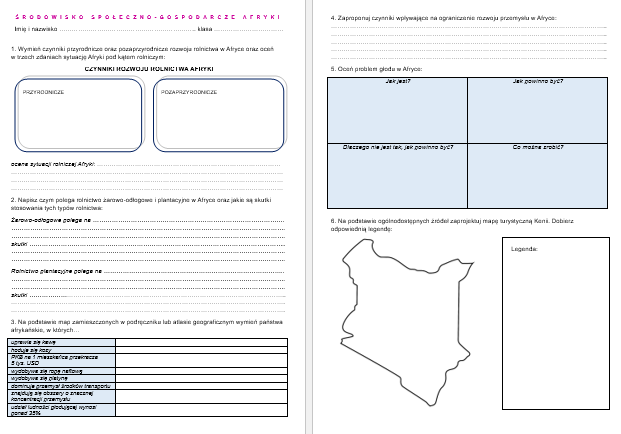 Środowisko społeczno-gospodarcze Afryki - rolnictwo, przemysł, turystyka w Afryce - karta pracy