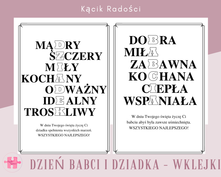 Dzień babci i dziadka - wklejki do kartki
