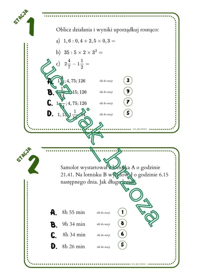 Powtórzenie wiadomości po klasie 6, klasa 7, stacje zadaniowe, praca w grupach