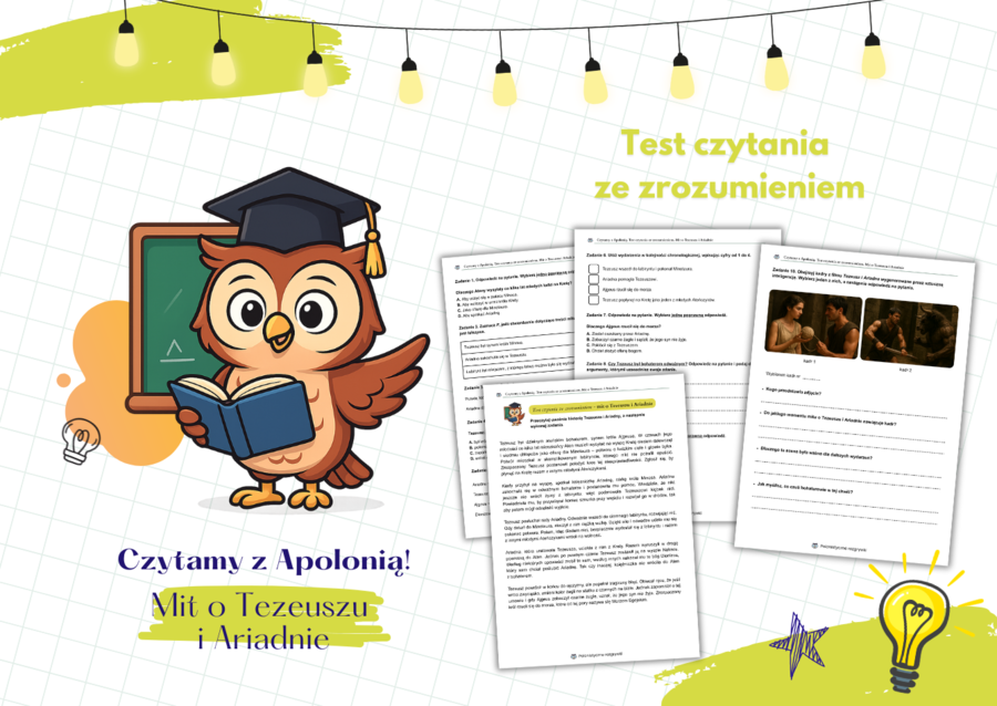 Mit o Tezeuszu i Ariadnie. Czytanie ze zrozumieniem. Mitologia grecka. Test czytania ze zrozumieniem