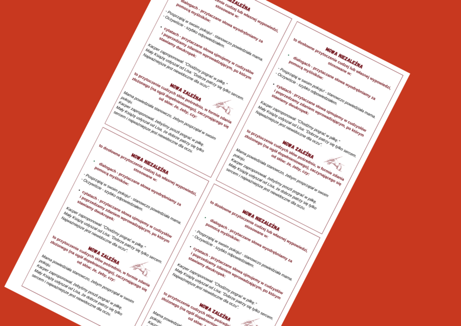 MOWA ZALEŻNA - MOWA NIEZALEŻNA - wklejka - egzamin