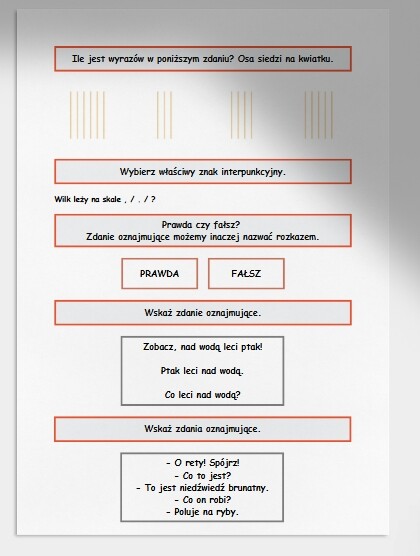 Zdania oznajmujące. Karta pracy. Sprawdzian
