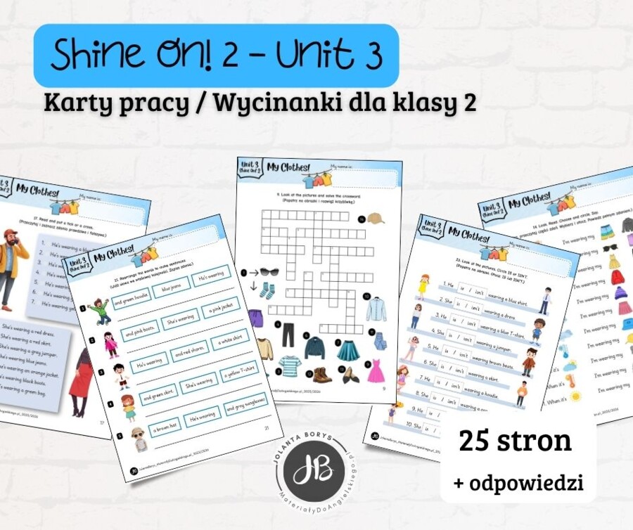 Materiały do Shine On! 2 Unit 3 – My Clothes! – karty pracy – wklejki/wycinanki