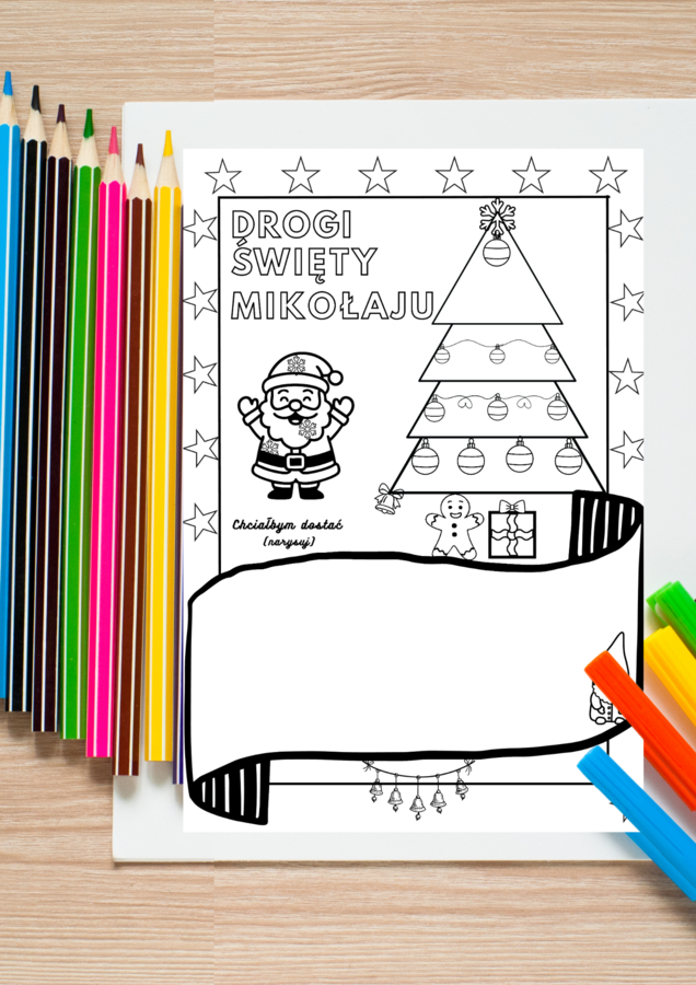 List do Mikołaja – kolorowanka PDF dla dzieci w wieku przedszkolnym