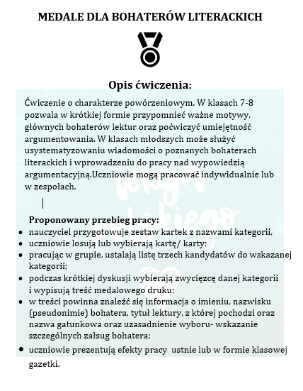 MEDALE DLA BOHATERÓW LITERACKICH