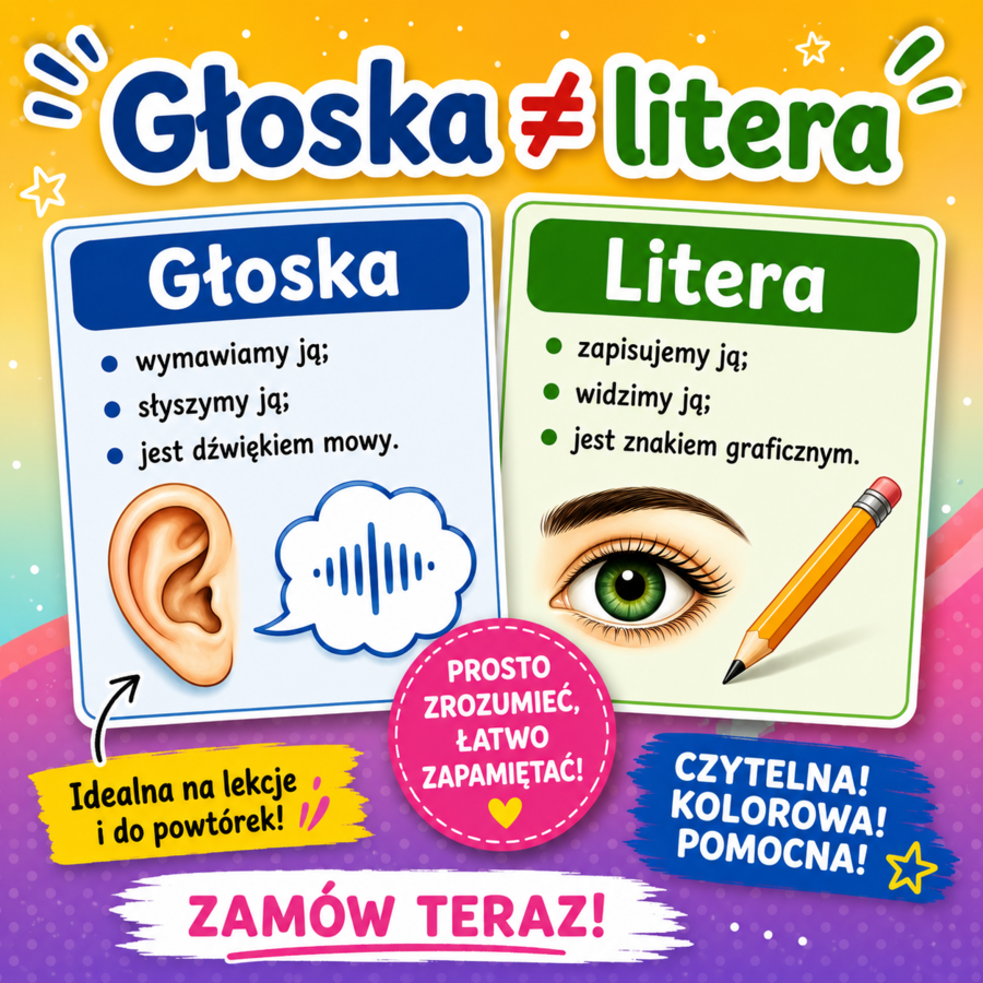 Plansza. Głoska ≠ litera [W świecie liter i głosek] [Zamieńmy słowo 4]