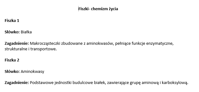 Fiszki- chemizm życia