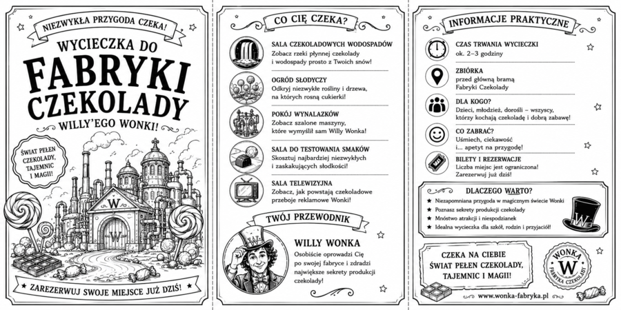 Charlie i fabryka czekolady zestaw materiałów czarno-białe