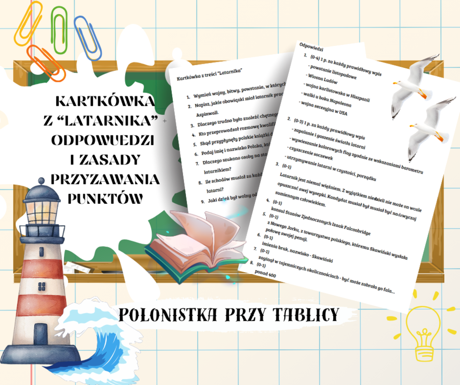 Latarnik kartkówka z treści + odpowiedzi + schemat oceniania