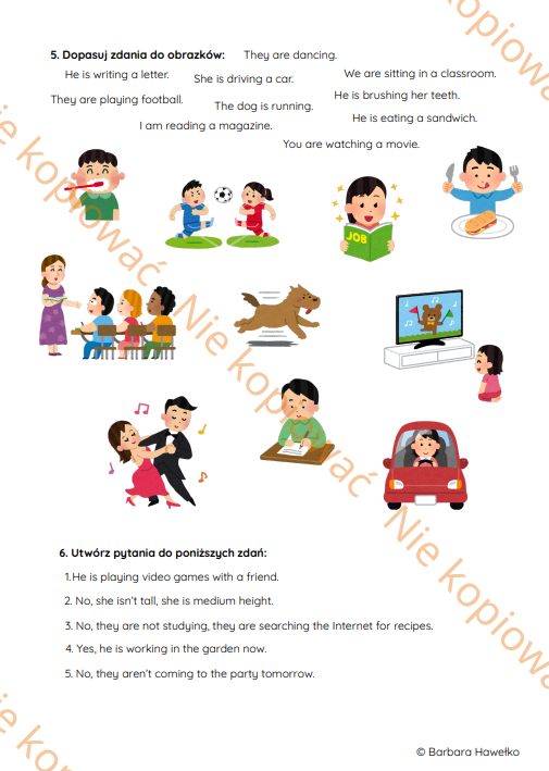 Karta pracy - czas Present Continuous A1/A2