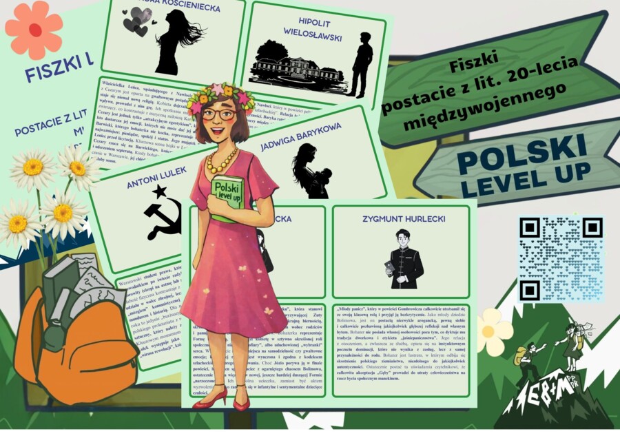 Fiszki z 30 postaciami z lektur dwudziestolecia_Polski Level Up