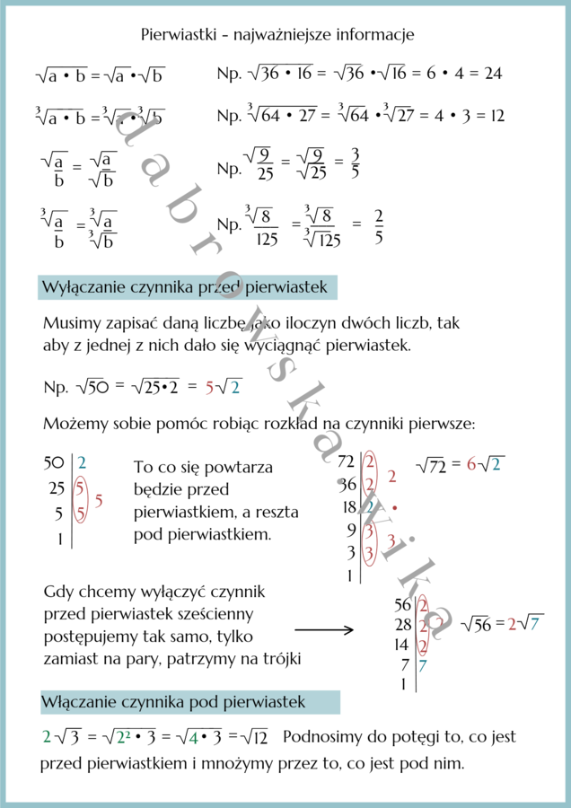 Pierwiastki - najważniejsze informacje i wzory