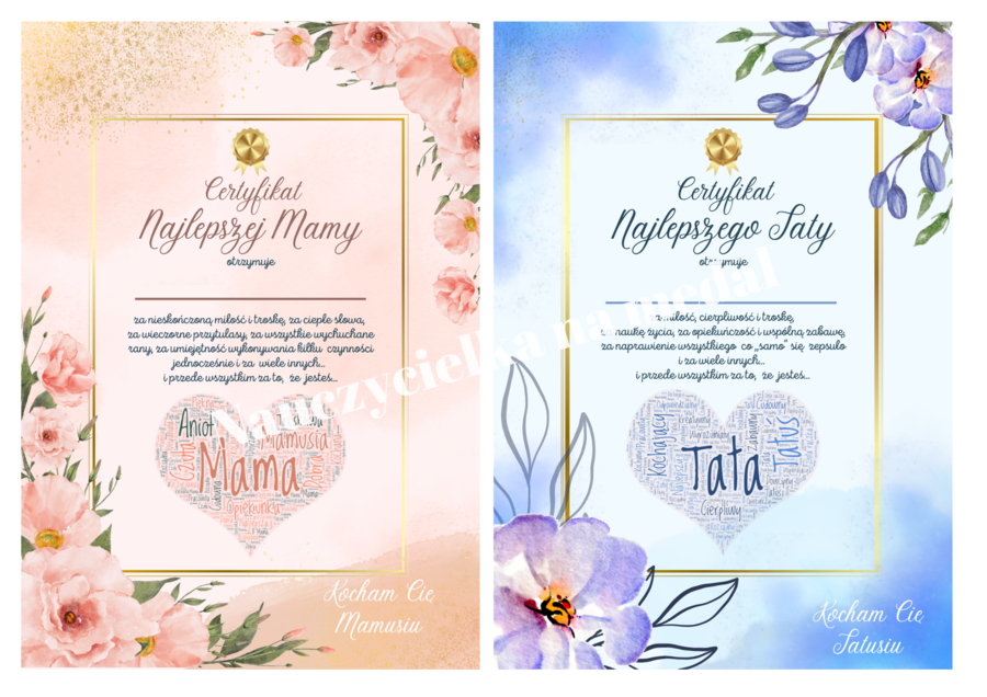 Certyfikat Najlepszej Mamy i Certyfikat Najlepszego Taty - PAKIET - Dzień Mamy i Taty
