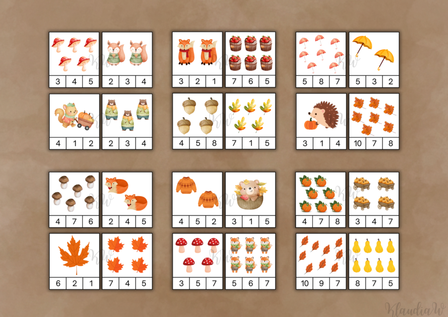 Jesienna zabawa klamerkowa - liczenie do 10