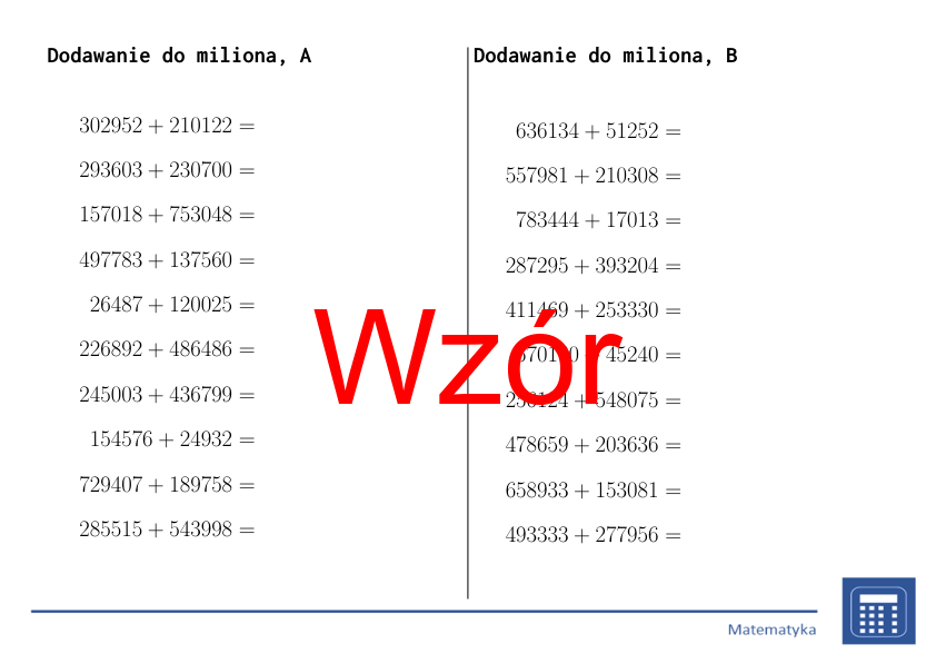 Dodawanie do miliona | matematyka | 26 kolumn