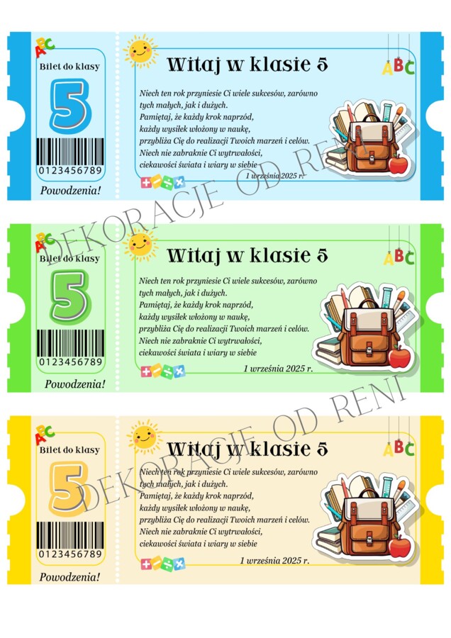 Bilet Powitalny do Klasy 5