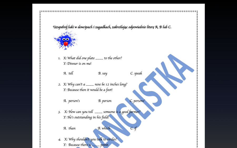 Zagadki i dowcipy z lukami- EGZAMIN ÓSMOKLASISTY na wesoło+ klucz