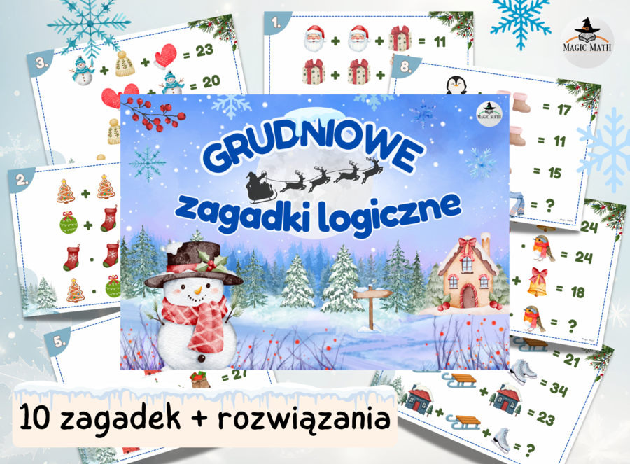GRUDNIOWE ZAGADKI LOGICZNE Świąteczne Łamigłówki Matematyczne do Druku dla Klas 4–8