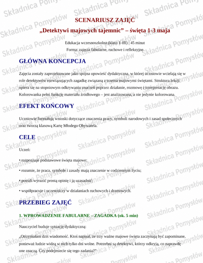 ŚWIĘTA MAJOWE – pakiet: scenariusz zajęć dla klas 1-3 + kolorowanka + krzyżówka (gratis); 1 maja, 2 maja, 3 maja