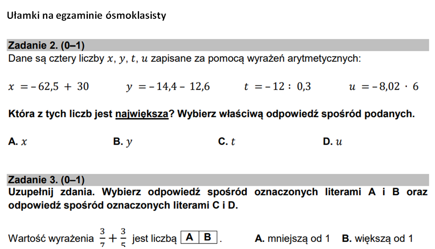 Ułamki na egzaminie ósmoklasisty CKE