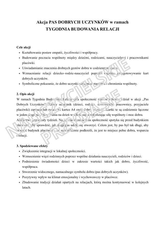 Tydzień Budowania Relacji w przedszkolu- działanie, gazetka, ulotki