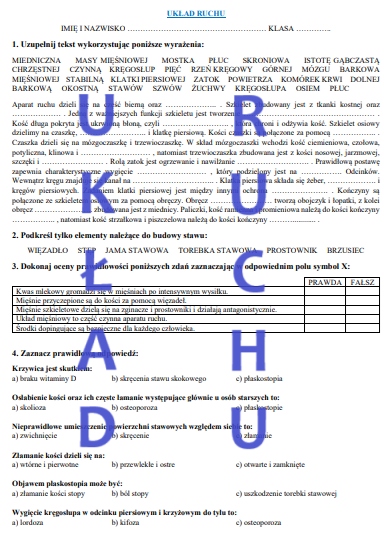 UKŁAD RUCHU - SPRAWDZIAN