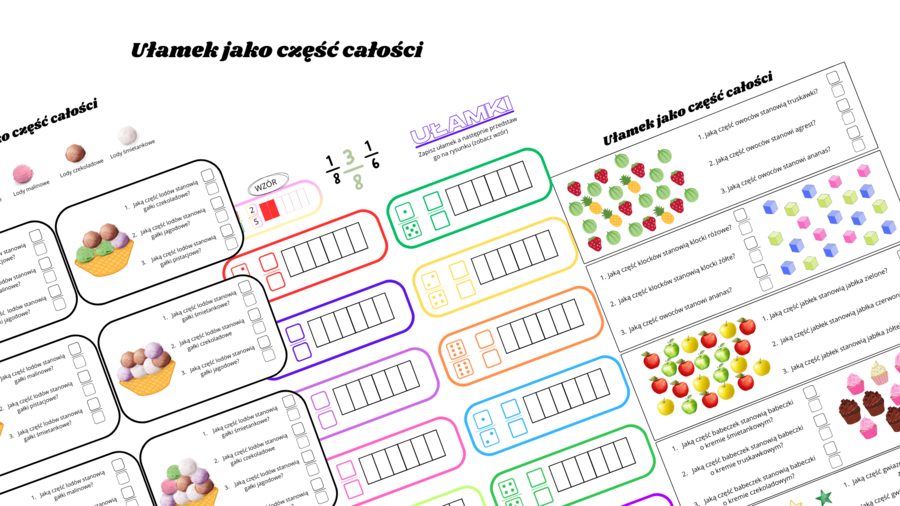 Ułamki jako część całości - zestaw kart pracy