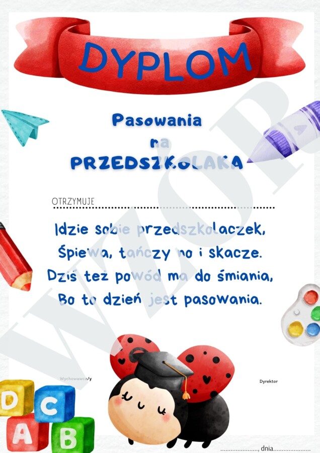 Dyplom pasowanie na przedszkolaka motyw biedronka