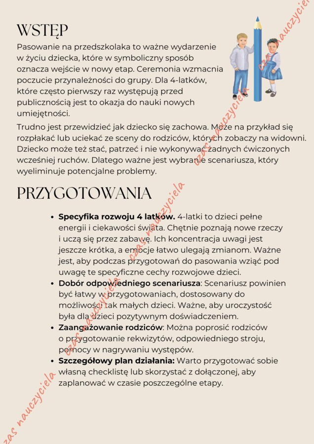 Scenariusz pasowania na przedszkolaka - dwie wersje. Piękna oprawa muzyczna i taneczna.