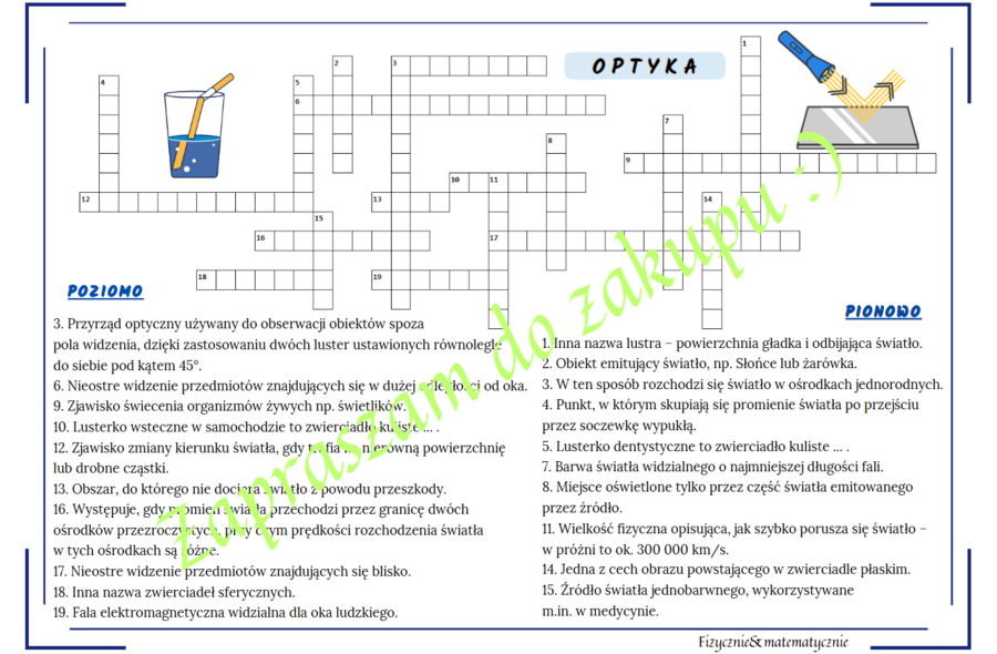 Krzyżówka - optyka, światło.