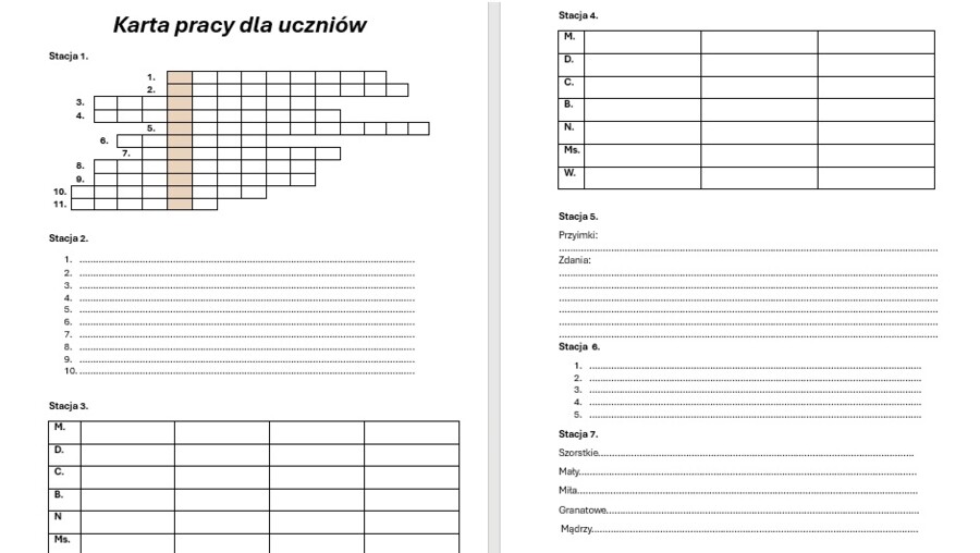 Stacje zadaniowe części mowy