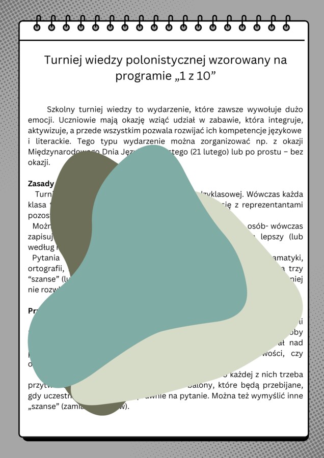 Turniej wiedzy polonistycznej wzorowany na programie "1 z 10"