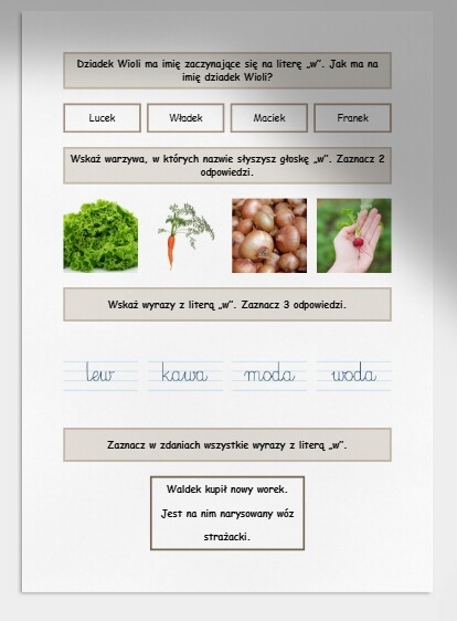 W i w. Karta pracy. Sprawdzian