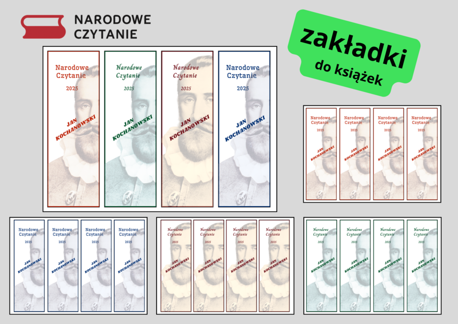 NARODOWE CZYTANIE 2025 – zakładki do książek – zakładka – Jan Kochanowski – biblioteka - język polski - wersja 4
