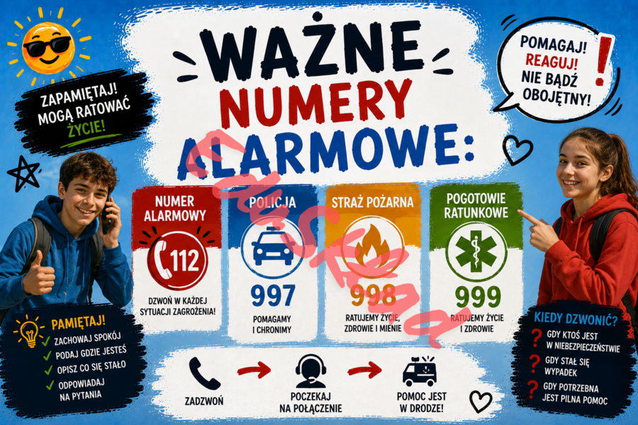 🌞 Bezpieczne Wakacje — nowoczesne plakaty edukacyjne na gazetkę szkolną 🌊🚴⛰️📱