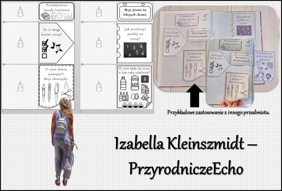 Przedmiotowe zasady oceniania (PZO) z chemii (klasa 8). Interaktywna notatka do wycinania, zginania i wypełniania przez ucznia.