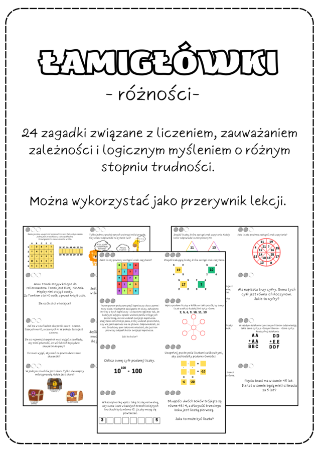 Łamigłówki różne. Klasa 4, klasa 5, klasa 6, klasa 7, klasa 8